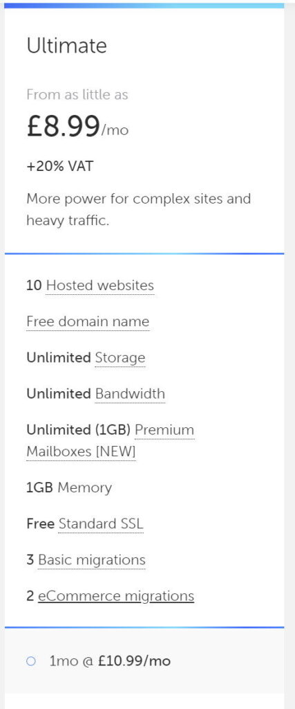 Pricing from tsoHost 2020-10-18